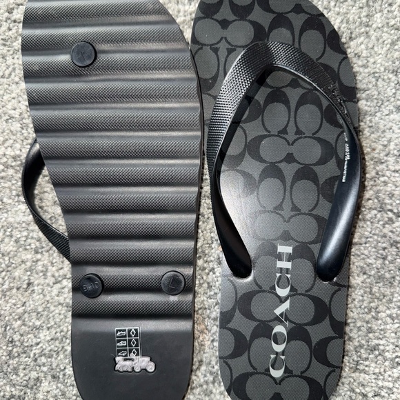 Coach Shoes - Coach Black Logo Pattern Flip Flops